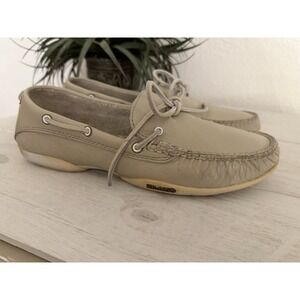 Sebago Genuine Leather Boat Shoes Women Sz 8.5 Bolton Bone Leather Slip On Bone